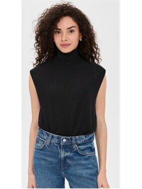 Reformation Black Cashmere Sleeveless Turtleneck Sweater Vest Size L
